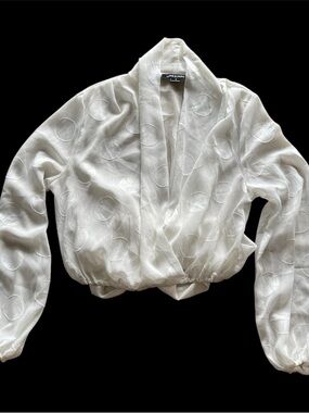 Hers & Mine White cropped bomber jacket with circle embroidery - Size S